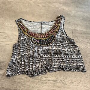 Charlotte Russe Black and White Crop Top with Colorful Embellishments